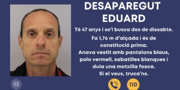 La policia demana ajuda per localitzar un home de 47 anys desaparegut des de dissabte